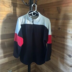 NORTHCREST Quarter-Zip Fleece Pullover Large Black White Red Long Sleeve GUC